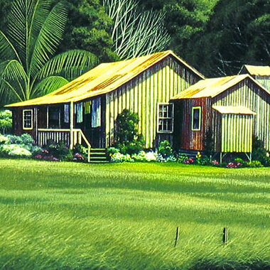 A yellow plantation house with a porch, from Yellow Iris
